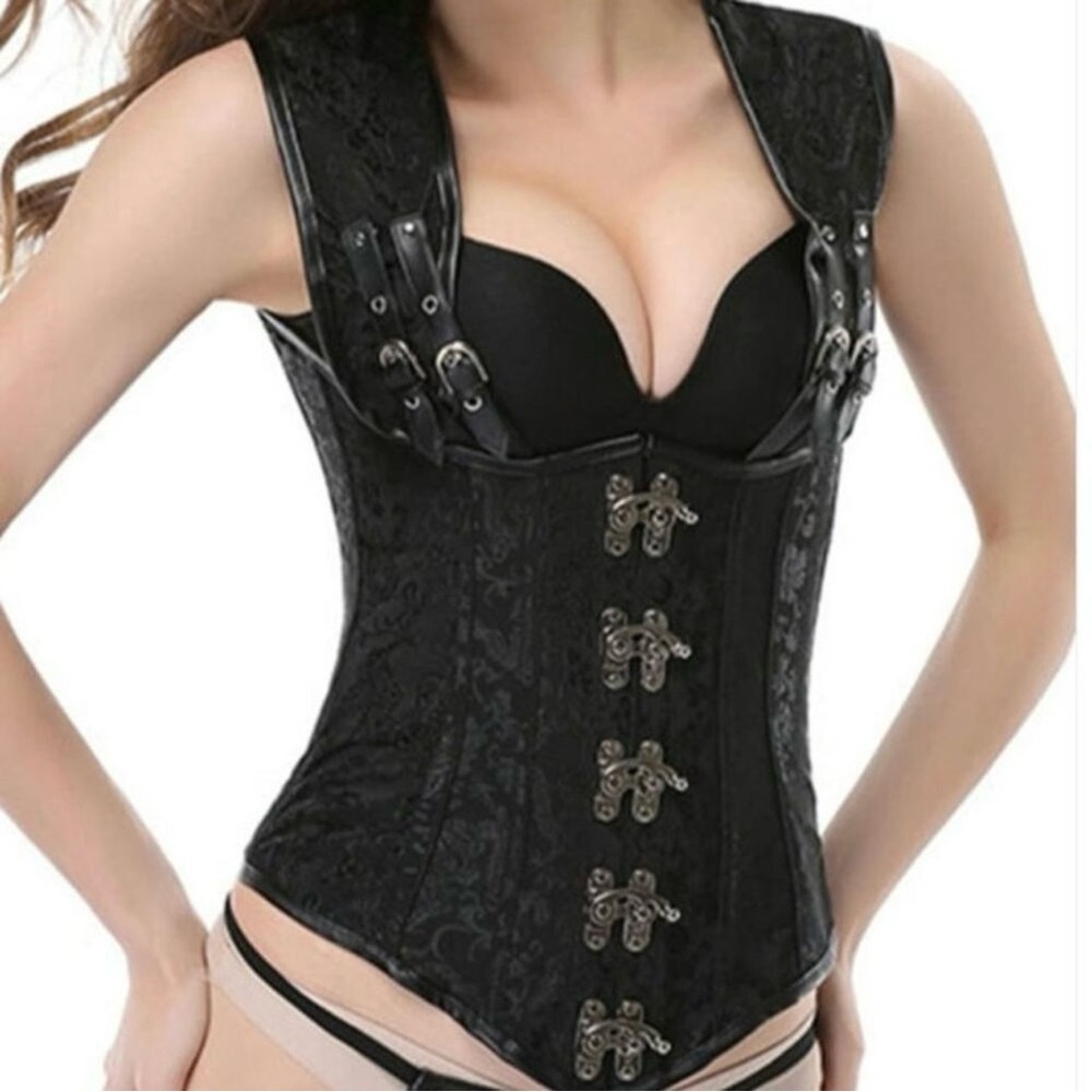 Charmian Steampunk Corset Long Waist Raised Shoulder Shapewear Steel Bone 4XL